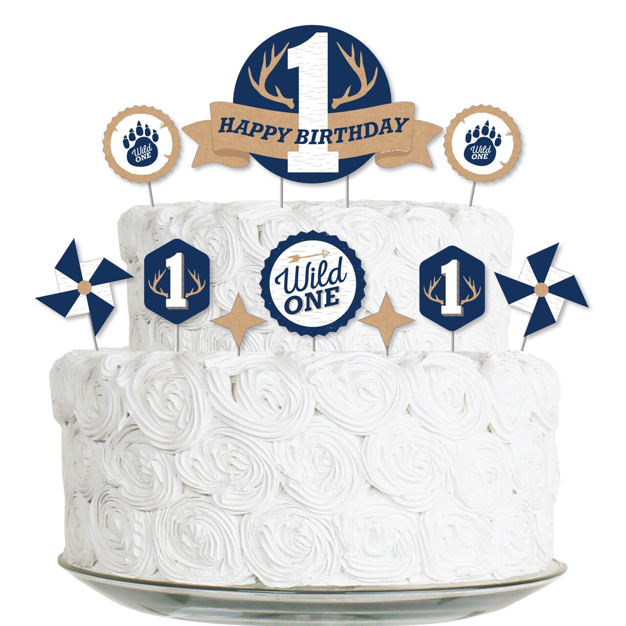 Big Dot of Happiness He's a Wild One - Deer 1st Birthday Party Cake Decorating Kit - Happy Birthday Cake Topper Set - 11 Pieces